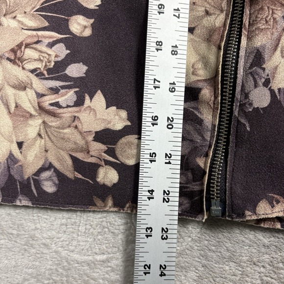 Chicos Moto Jacket Short Women's Medium Brown Floral Paisley Asymmetrical Zip - Picture 5 of 7